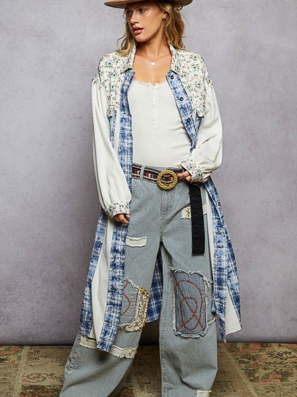 BLUE, WHITE AND PLAID FLOWER DUSTER
